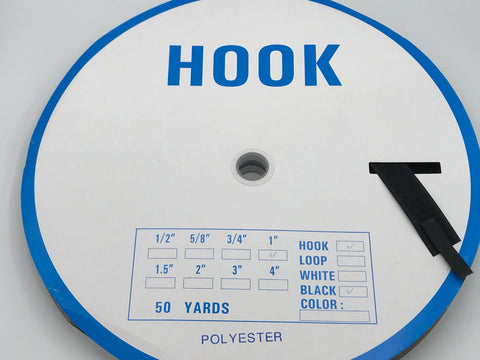 1" Black Hook, Sew-on  (50 yards)